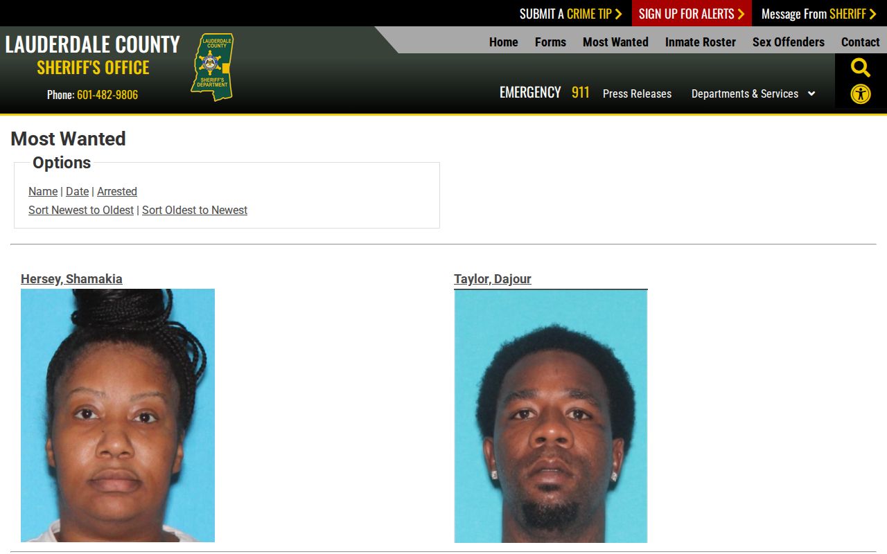 Lauderdale County Sheriff Most Wanted interface
